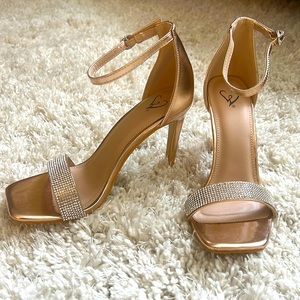 Rose Gold Rhinestone Strap Heel